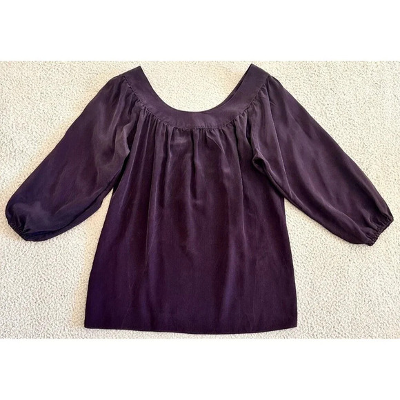 Rory Becca Silk Blouse Navy Blue Popover Puff Sleeve Monochrome - Picture 1 of 16